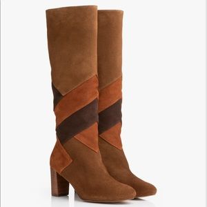 Patchwork Leather Knee High Boots